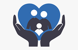 graphic with two hands holding a heart with a family inside 